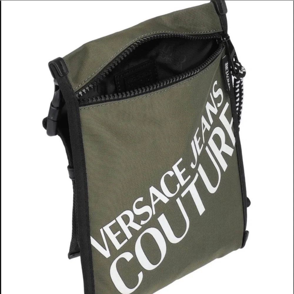 Versace couture Macro Logo collection techno fabric & leather messenger bag